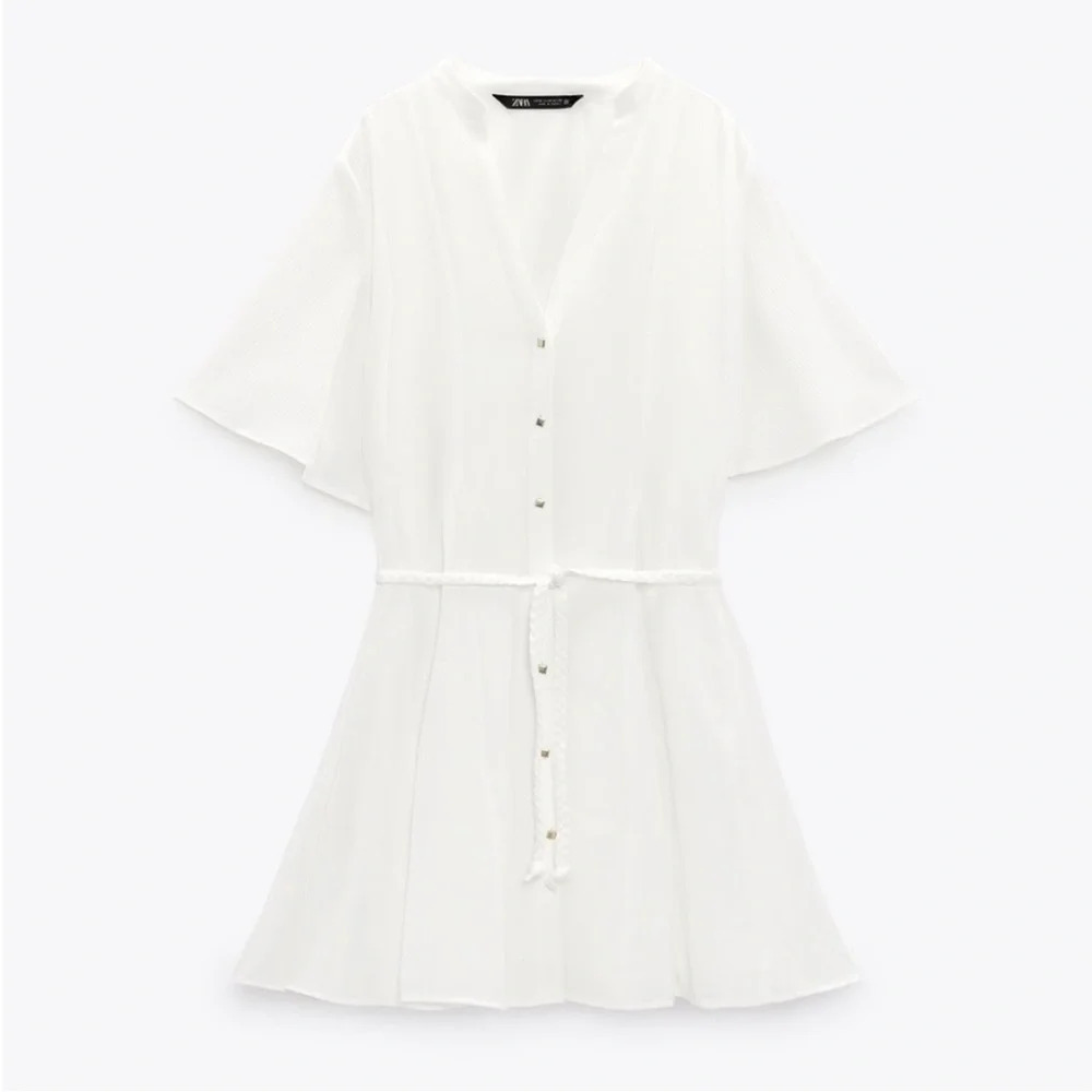 Zara White Short Button-Front Mini Dress
